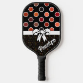 赤水玉模様のシェードを黒フェイク、白の弓 ピックルボールラケット (正面)