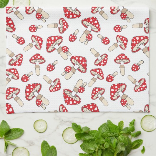 赤水玉模様キノコ キッチンタオル (折り畳み)