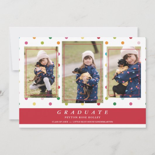 赤水玉模様大おもしろい学院3写真大学 招待状 (正面)