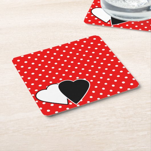 赤水玉模様 スクエアペーパーコースター (アングル)