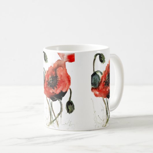 赤水色のポピー種の花 コーヒーマグカップ (正面右)