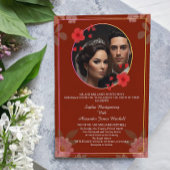 赤水色フローラ枠結婚式招待状QR 招待状