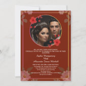 赤水色フローラ枠結婚式招待状QR 招待状 (正面)