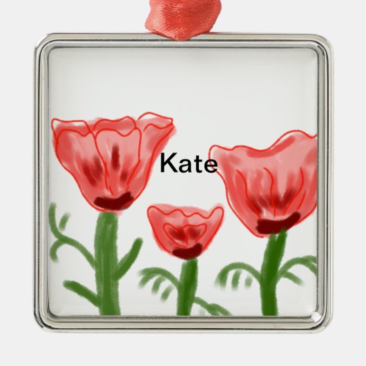 赤水色フローラ水彩追加名文字thr メタルオーナメント (正面)