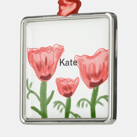 赤水色フローラ水彩追加名文字thr メタルオーナメント (左)