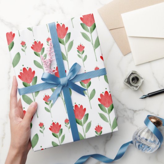 赤水色抽象芸術花模様 ラッピングペーパー (ギフト)