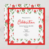 赤水色抽象芸術花模様 招待状 (正面/裏面)