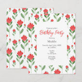 赤水色抽象芸術花模様 招待状 (正面/裏面)