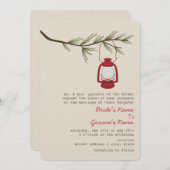 赤油ランタンエヴァグリーン結婚ツリーズ 招待状 (正面/裏面)