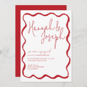 赤波ホタテ縁どロのエッジ婚約パーティ 招待状 (正面/裏面)