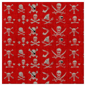 赤海賊旗のスカル、十字骨、剣 ファブリック (クローズアップ)