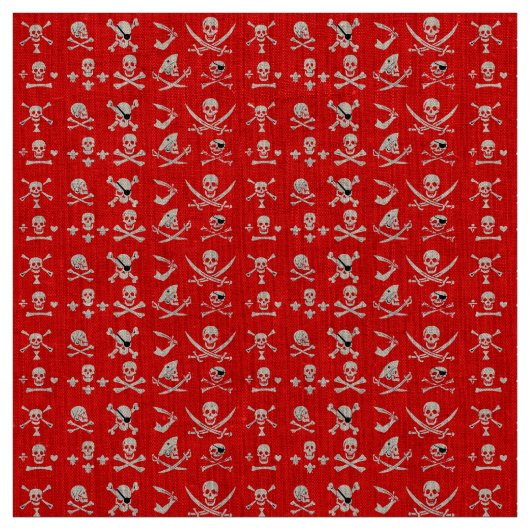 赤海賊旗のスカル、十字骨、剣 ファブリック (見本)