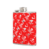 赤海賊旗のスカル、十字骨、剣 フラスク (左)