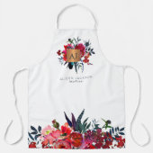 赤海軍水色フローラ金ゴールド銅モノグラムの エプロン (正面)