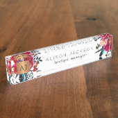 赤海軍水色フローラ金ゴールド銅モノグラムの デスクネームプレート (側面)