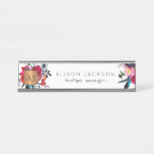 赤海軍水色フローラ金ゴールド銅モノグラムの デスクネームプレート (正面)