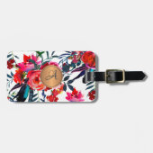 赤海軍水色花パターン銅モノグラム ラゲッジタグ (正面横)