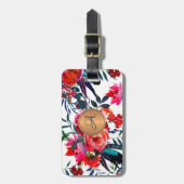 赤海軍水色花パターン銅モノグラム ラゲッジタグ (正面縦)