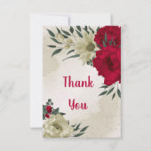 赤淡い色のと黄色の花と離れ緑 サンキューカード (正面)