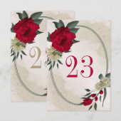 赤淡い色の黄色の花のジオメトリックテーブル 招待状 (正面/裏面)