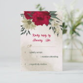 赤淡い色の黄色の花結婚植物薬 出欠カード (スタンド正面)