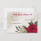 赤淡い色の黄色の花結婚植物薬 出欠カード (正面)