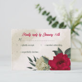 赤淡い色の黄色の花結婚植物薬 出欠カード (スタンド正面)