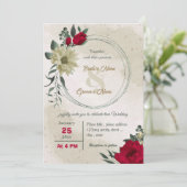 赤淡い色の黄色の花結婚植物薬 招待状 (スタンド正面)