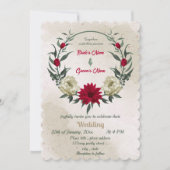 赤淡い色の黄色の花結婚植物薬 招待状 (正面)