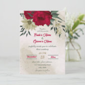 赤淡い色の黄色の花結婚植物薬 招待状 (スタンド正面)