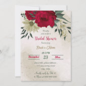 赤淡い色の黄花植物性ブライダルシャワー 招待状 (正面)