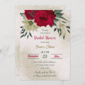 赤淡い色の黄花植物性ブライダルシャワー 招待状 (正面/裏面)