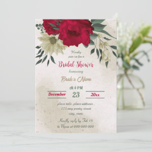 赤淡い色の黄花植物性ブライダルシャワー 招待状