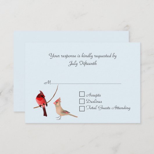 赤深紅色ウェディングRSVPカード 出欠カード (正面/裏面)