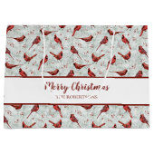 赤深紅色クリスマススノーパインパーソナライズされた ラージペーパーバッグ (正面)