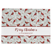 赤深紅色クリスマススノーパインパーソナライズされた ラージペーパーバッグ (裏面)