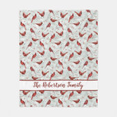 赤深紅色スノウィーパインクリスマスファミリーネーム フリースブランケット (正面)