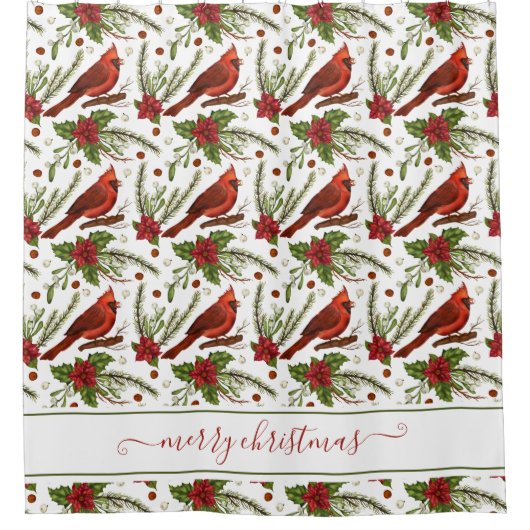 赤深紅色メリークリスマスシャワーカーテン シャワーカーテン (正面)