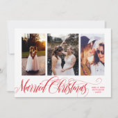 赤渦巻形のい結婚したクリスマス写真コラージュ シーズンカード (正面)