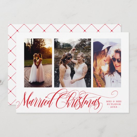 赤渦巻形のい結婚したクリスマス写真コラージュ シーズンカード (正面/裏面)