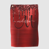 赤滴型ガーリーグリッターブラシ金属モノグラム ゴルフタオル (正面)