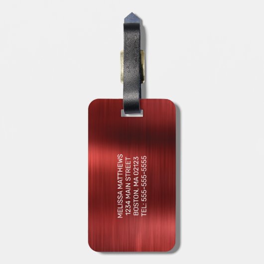 赤滴型ガーリーグリッターブラシ金属モノグラム ラゲッジタグ (裏面縦)