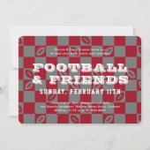 赤灰チェック柄のフットボールゲーム観戦パーティー 招待状 (正面)