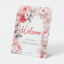 赤灰水彩花卉 婚前歡迎祝福 台座サイン