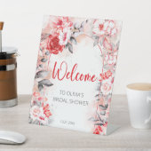 赤灰水彩花卉 婚前歡迎祝福 台座サイン (インサイチュ)