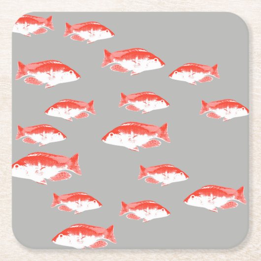 赤灰色の魚 スクエアペーパーコースター (正面)