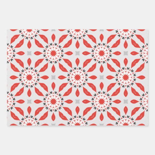 赤灰色の黒と白のモダン民族幾何学 ラッピングペーパーシート (正面)