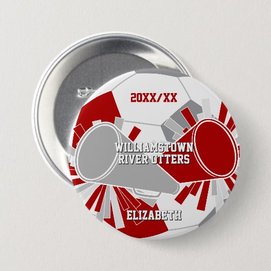 赤灰色または任意の色のサッカーチアリーディングチーム 缶バッジ (正面&裏面)