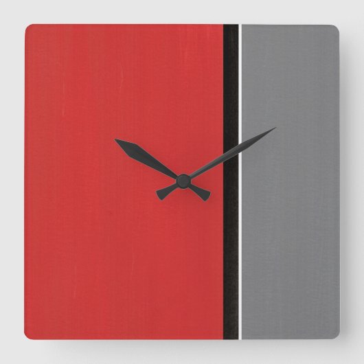 赤灰色モダン スクエア壁時計 (正面)