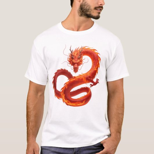 赤炎のドラゴンアート | 神話の炎竜デザイン Tシャツ (正面)